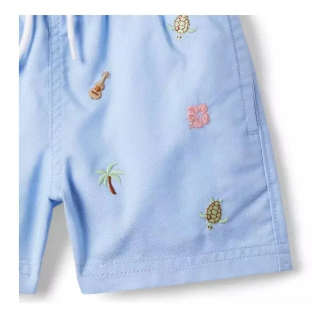 Janie and Jack Boys‎ Recycled Embroidered Swim Trunks Blue Tropical 6-12 Months